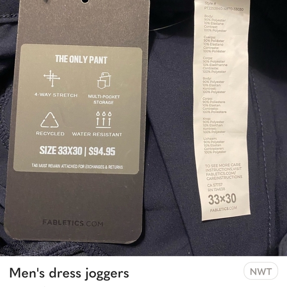 Fabletics Men's Navy Joggers - Picture 2 of 7